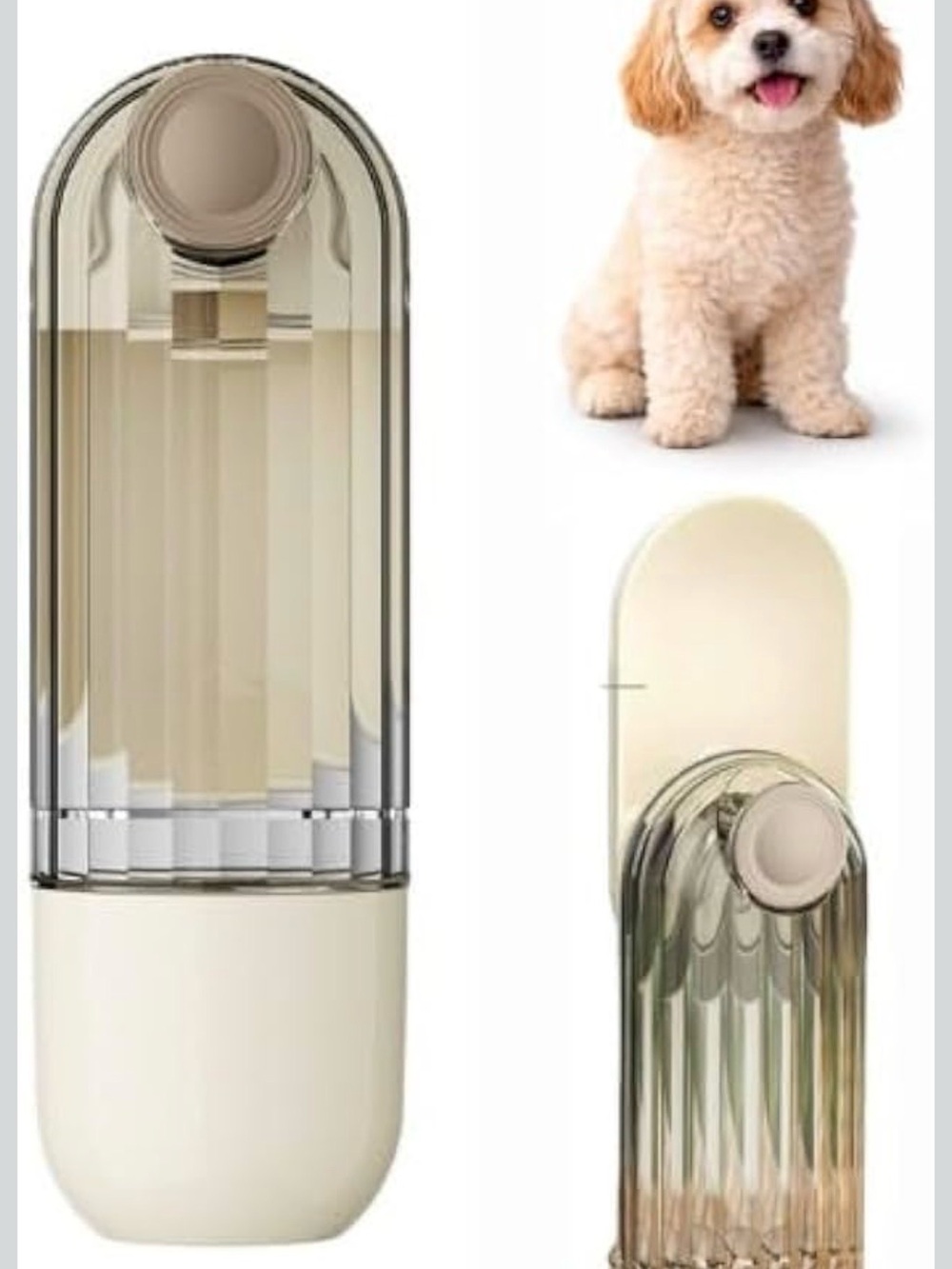 Portable Cream Dog Water Bottle with Built-In Bowl - Picture 2 of 6